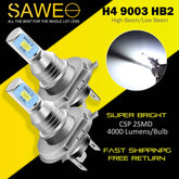 H4 9003 HB2 CSP LED Headlights Bulbs High Low Beam Fog Light Canbus - 6000K White SAWE Lighting
