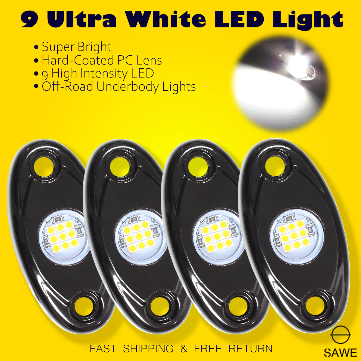 LED Rock Light Pods Lights for Offroad Car Truck ATV Underbody Wheel Grille and Surface Mount - White SAWE Lighting