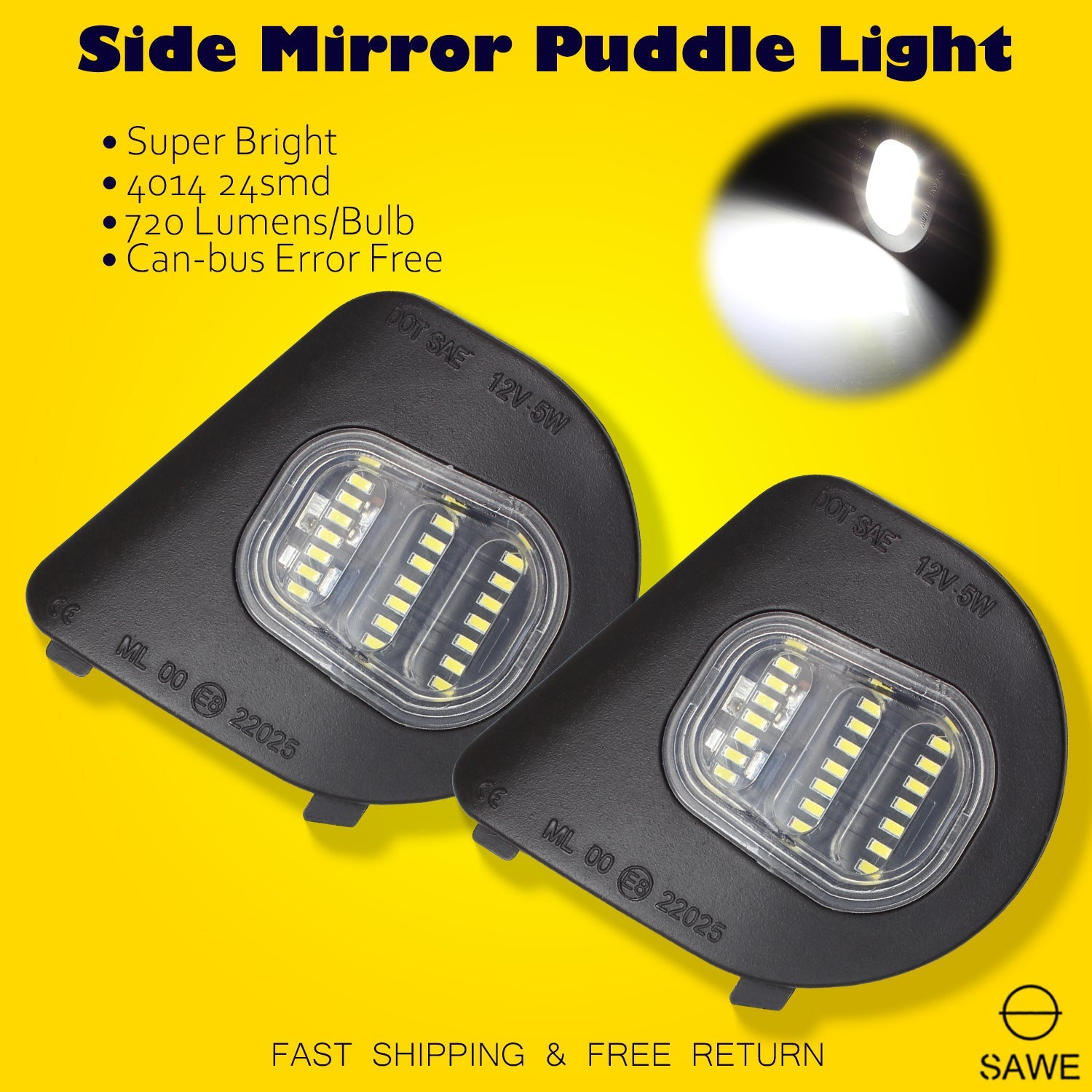 LED Under Side Mirror Puddle Light For 2010 - 2019 Dodge RAM 1500 2500 3500 4500 - White SAWE Lighting