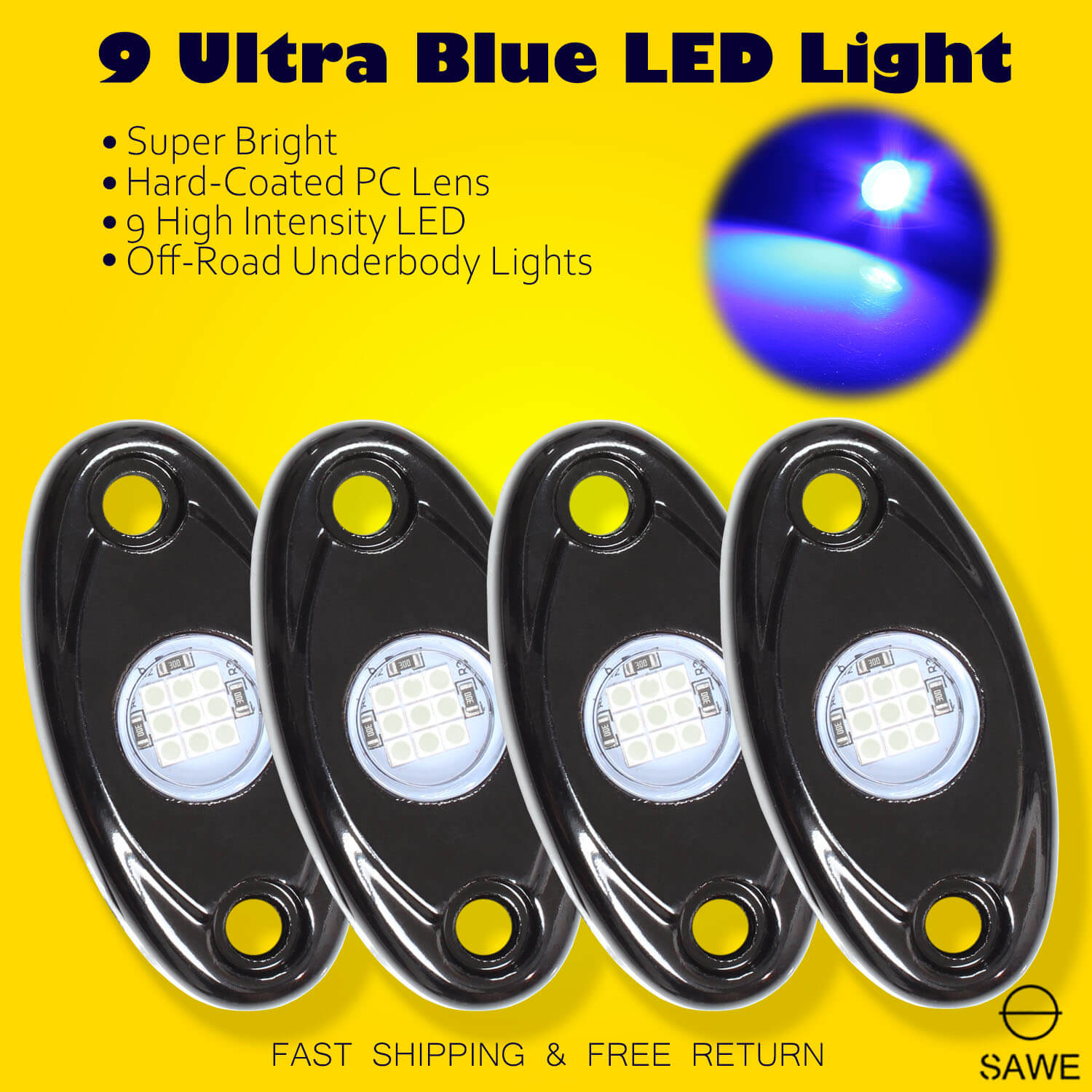 4x 9W White LED Rock Lights – Underbody & Wheel Well Kit For Trucks, Jeeps, And Off-Road Rigs