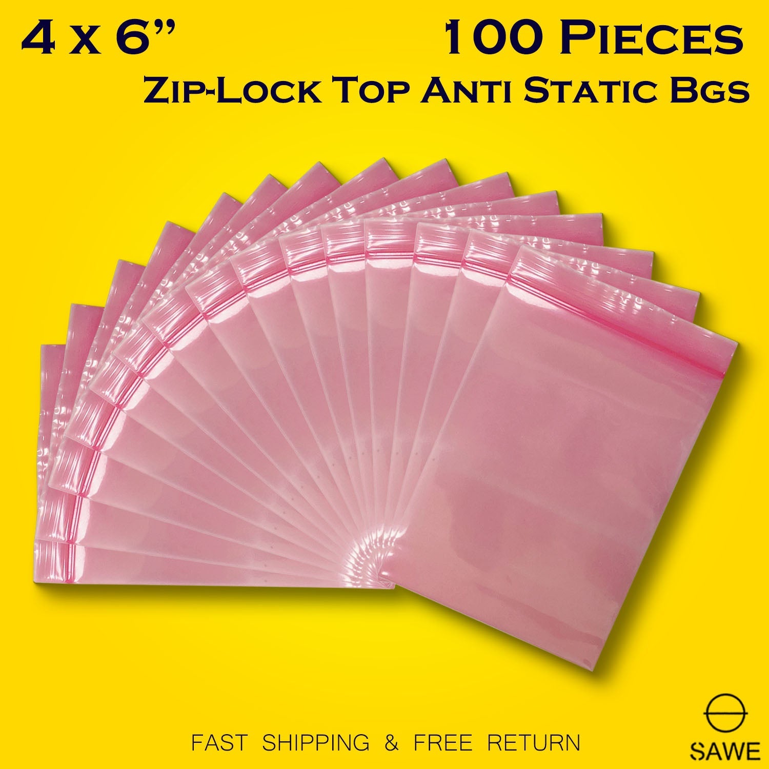 Pink Anti Static Shielding ESD Bags 4 x 6" Inch Zip Lock Resealable for Varieties of Electronic Device 4 Mil SAWE Lighting