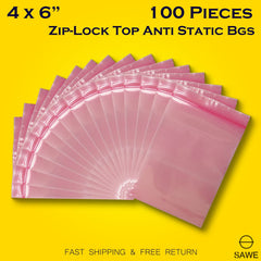 Pink Anti Static Shielding ESD Bags 4 x 6" Inch Zip Lock Resealable for Varieties of Electronic Device 4 Mil SAWE Lighting