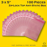 Pink Anti Static Shielding ESD Bags 3 x 5" Inch Zip Lock Resealable for Varieties of Electronic Device 4 Mil SAWE Lighting