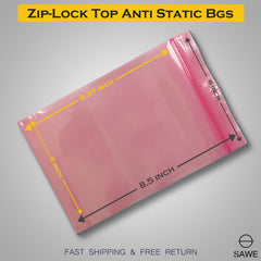 Pink Anti Static Shielding ESD Bags 6 x 8.5" Inch Zip Lock Resealable for Varieties of Electronic Device 4 Mil SAWE Lighting
