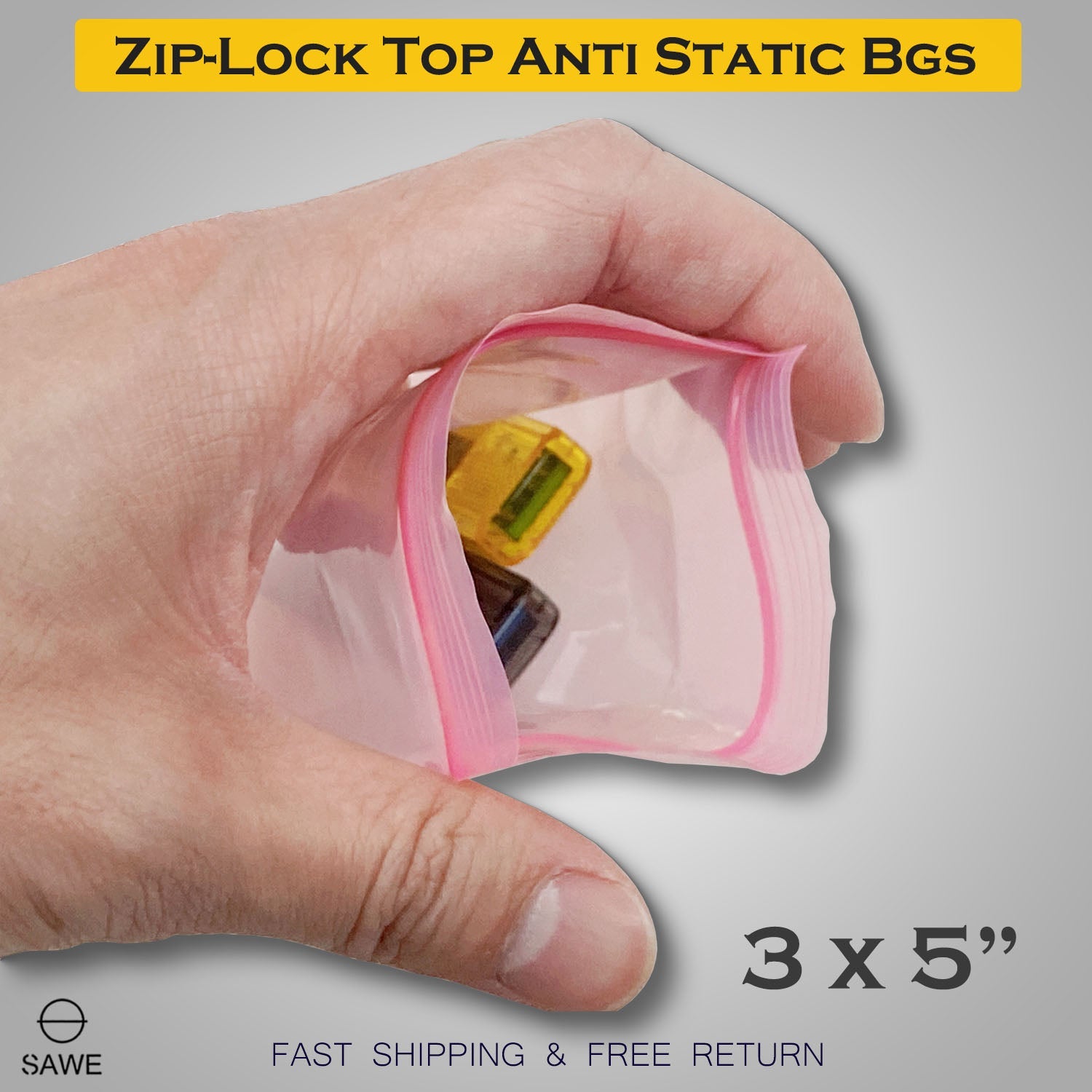 Pink Anti Static Shielding ESD Bags 3 x 5" Inch Zip Lock Resealable for Varieties of Electronic Device 4 Mil SAWE Lighting