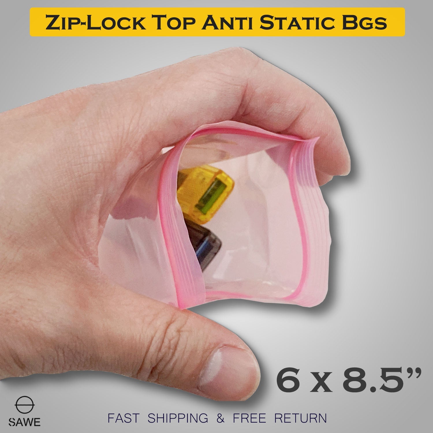 Pink Anti Static Shielding ESD Bags 6 x 8.5" Inch Zip Lock Resealable for Varieties of Electronic Device 4 Mil SAWE Lighting