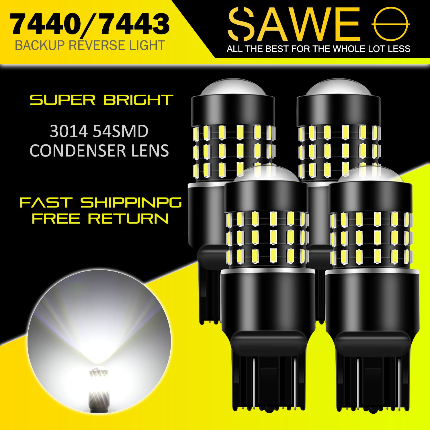 SAWE ® 7443 7440 7444 T20 LED Bulb for Reverse Backup Lights High Mount - 6000K White SAWE Lighting