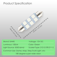SAWE ® 578 211-2 212-2 41mm 42mm LED Light Bulb 5050 6SMD Interior Dome Map Door Courtesy Trunk Lights - Green SAWE Lighting