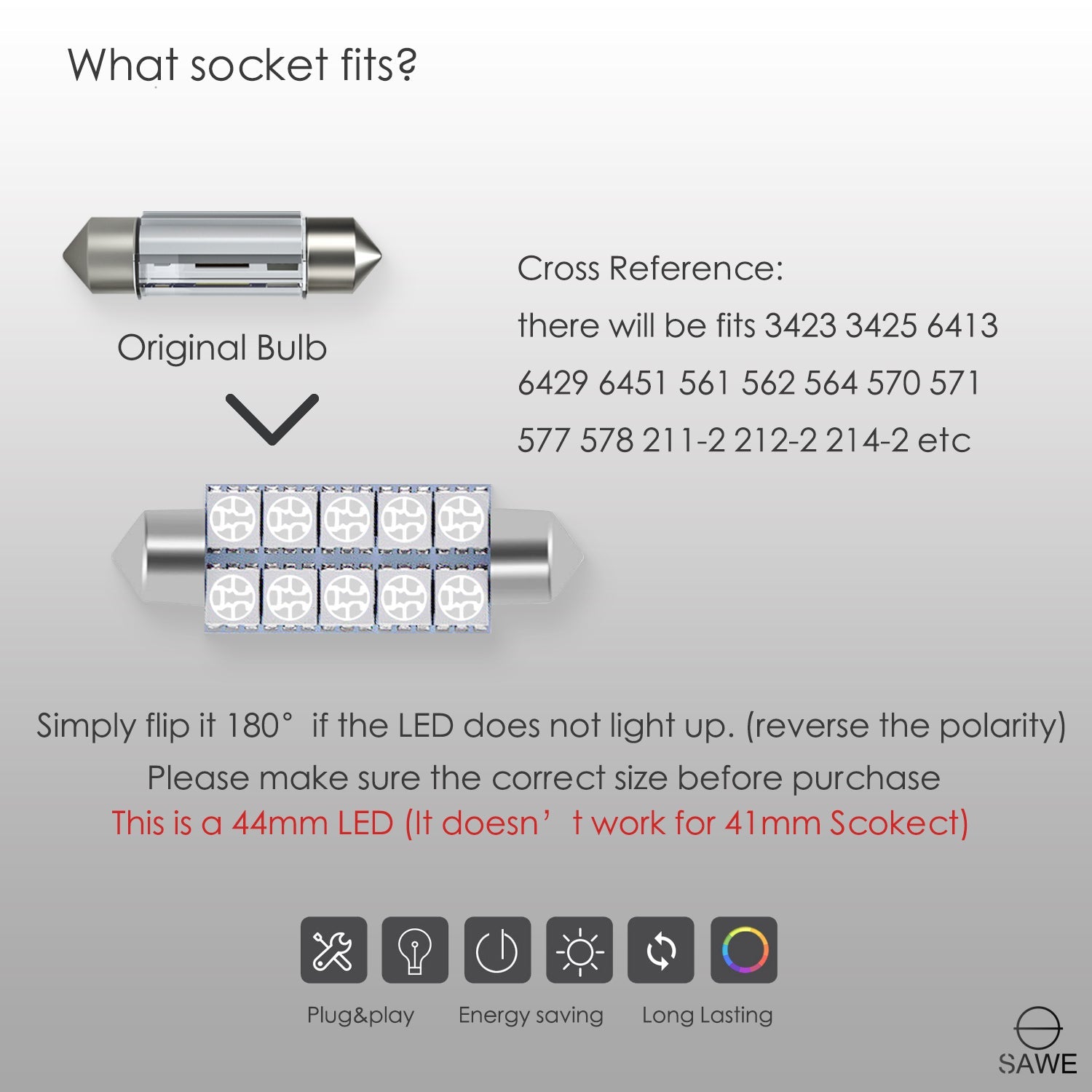 SAWE ® 578 211-2 212-2 44mm LED Bulb 5050 10SMD Interior Dome Map Door Courtesy Light Trunk Lights - Green SAWE Lighting