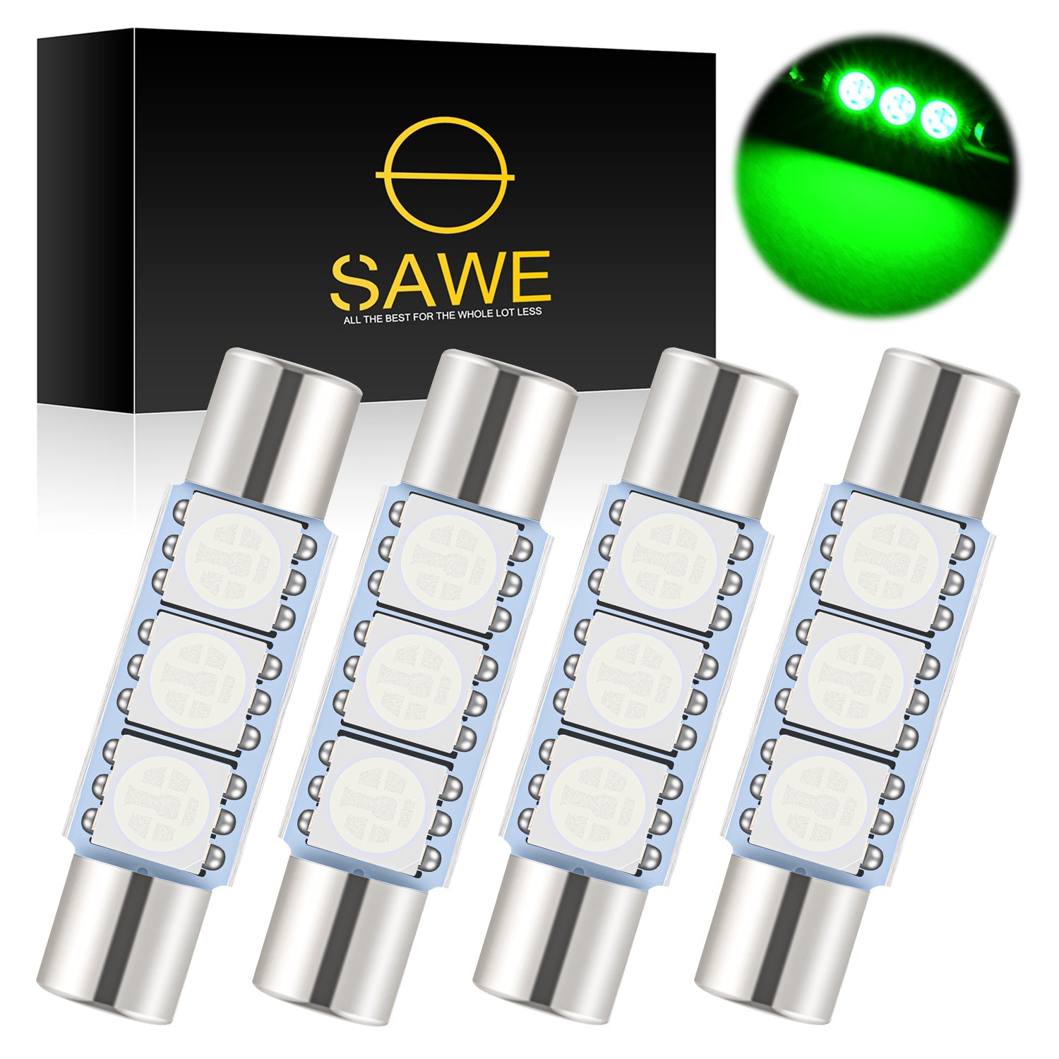 SAWE ® 28mm 3SMD T6 6641 LED Bulbs Sun Visor Vanity Mirror Fuse Lights - Green SAWE Lighting