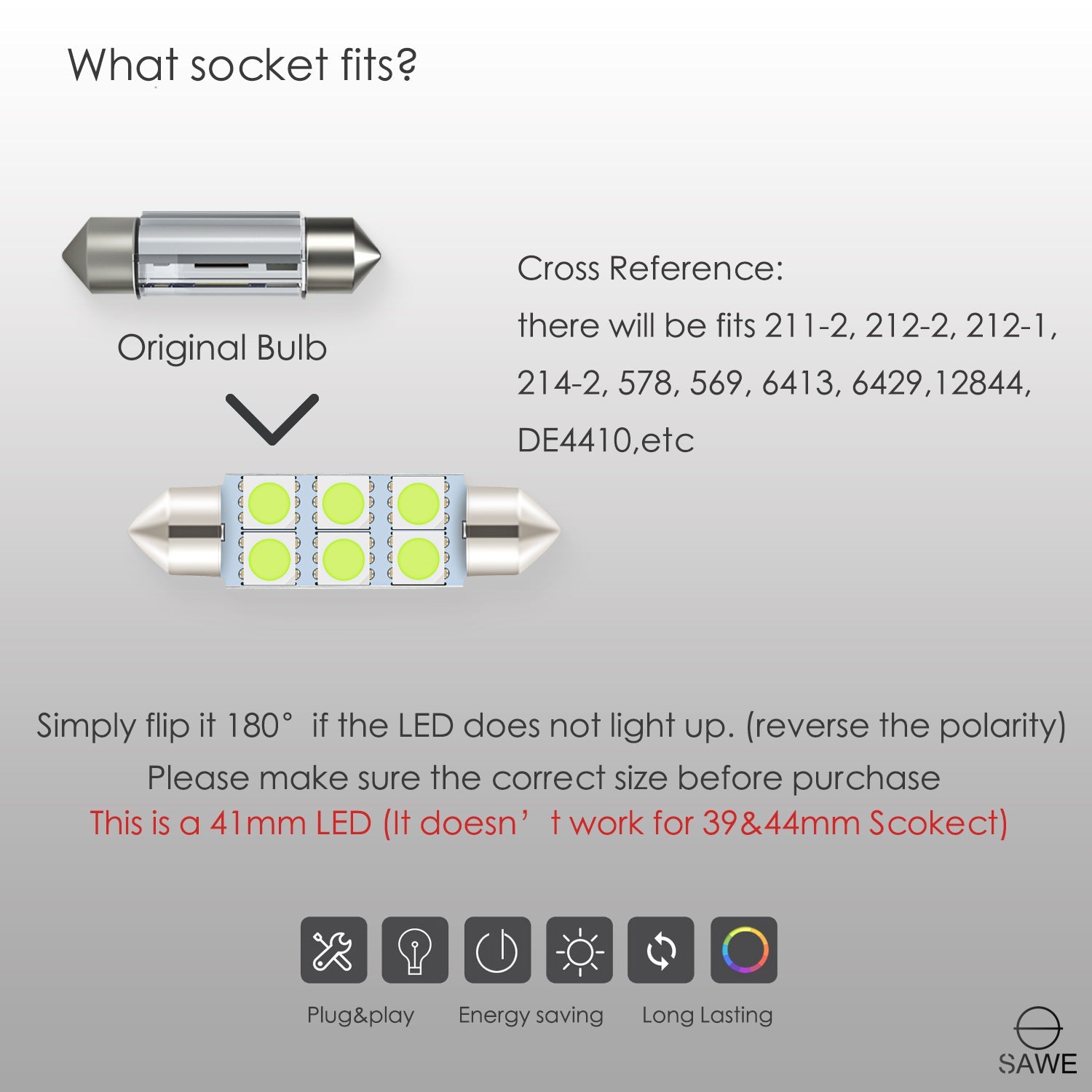 SAWE ® 578 211-2 212-2 41mm 42mm LED Light Bulb 5050 6SMD Interior Dome Map Door Courtesy Trunk Lights - Ice Blue SAWE Lighting