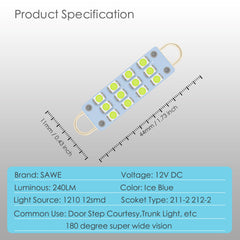 SAWE ® 561 563 567 211-2 212-2 LED Bulb Festoon 44mm 12smd Rigid Loop Interior Door Trunk LED Lights - Ice Blue SAWE Lighting