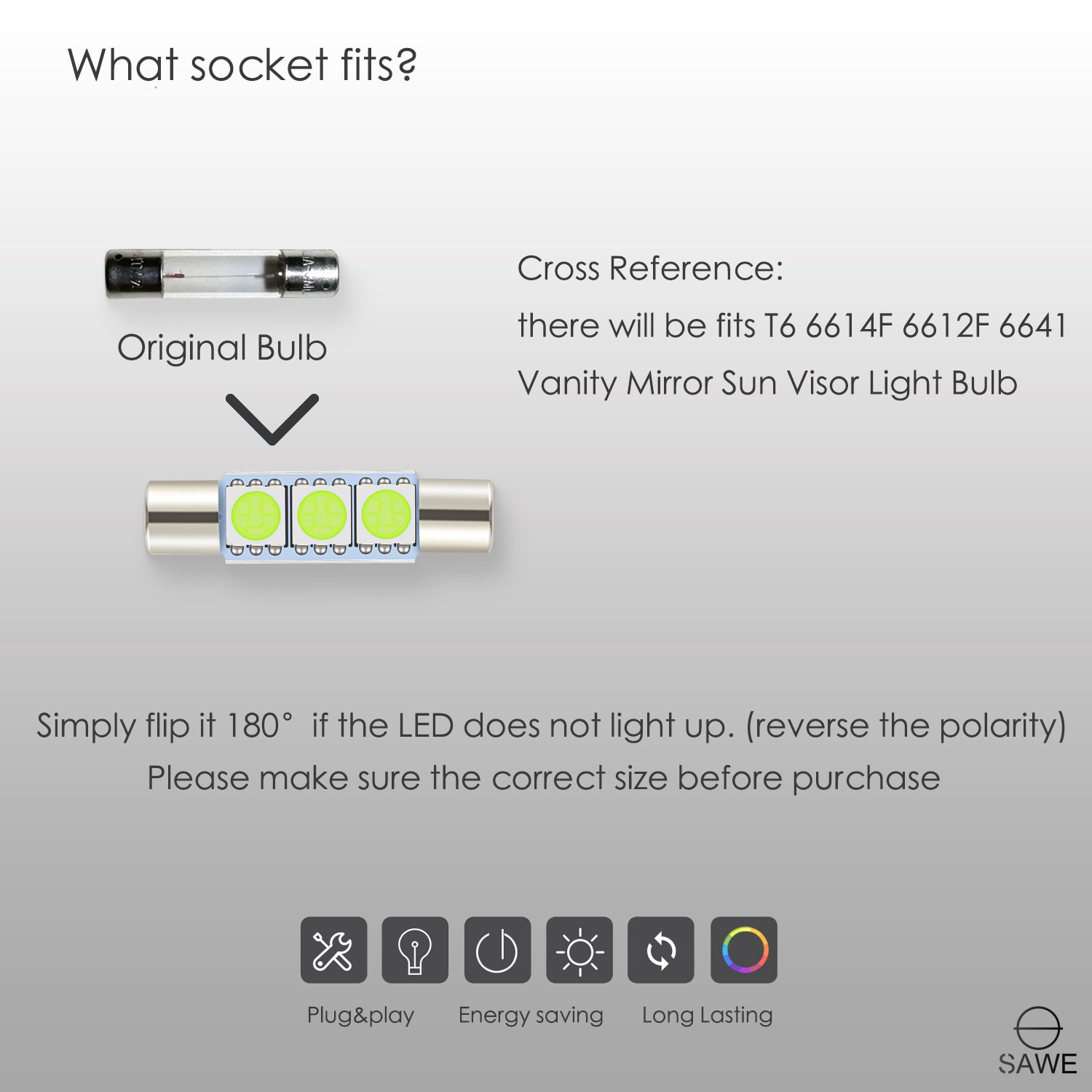 SAWE ® 28mm 3SMD T6 6641 LED Bulbs Sun Visor Vanity Mirror Fuse Lights - Ice Blue SAWE Lighting