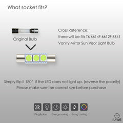 SAWE ® 28mm 3SMD T6 6641 LED Bulbs Sun Visor Vanity Mirror Fuse Lights - Ice Blue SAWE Lighting