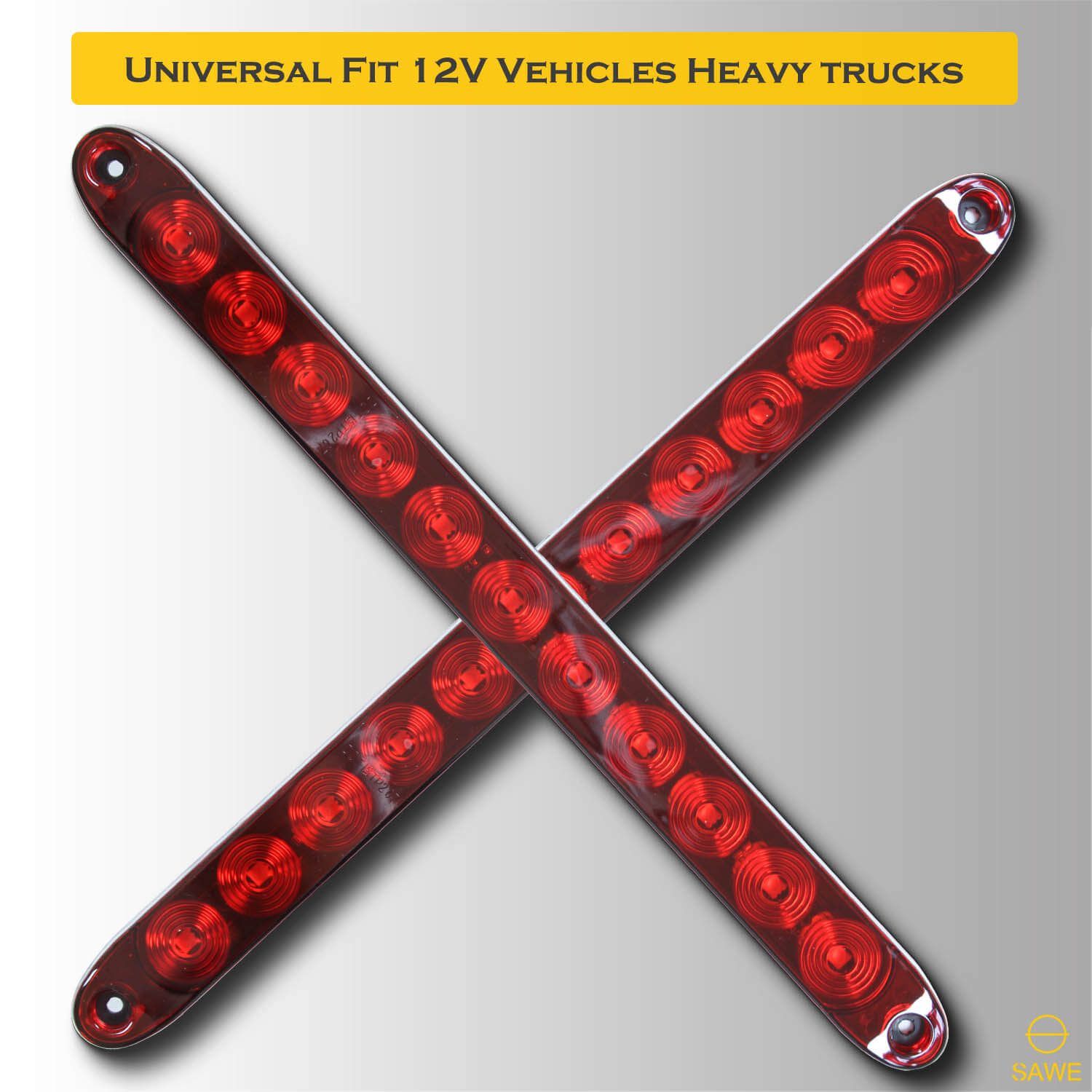 11-LED 15" Inch Red Sealed LED Truck Trailer Strip 3rd Brake Lights Rear Turn Tail Light Bar SAWE Lighting