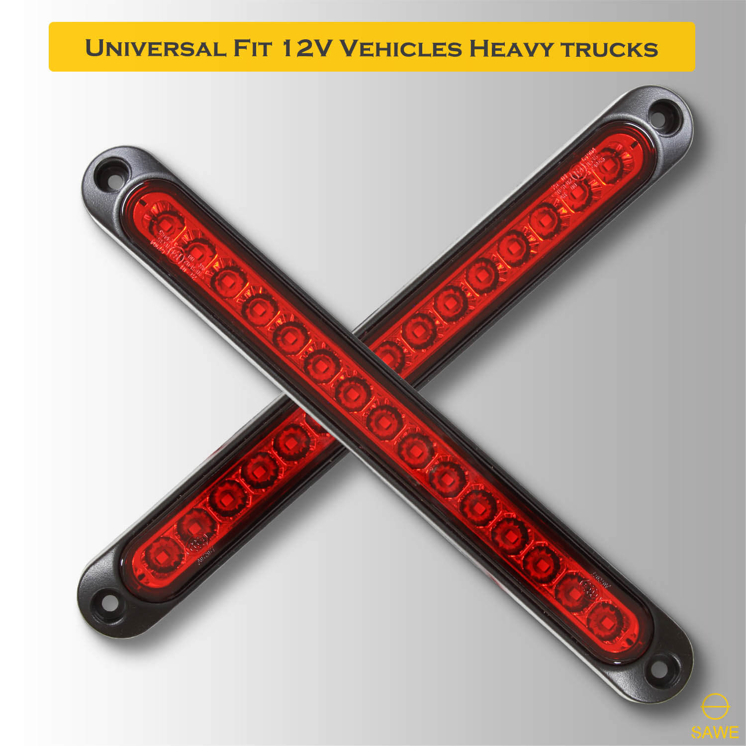 15-LED 10" Inch Red LED Truck Trailer Strip 3rd Brake Lights Rear Turn Tail Light Bar SAWE Lighting