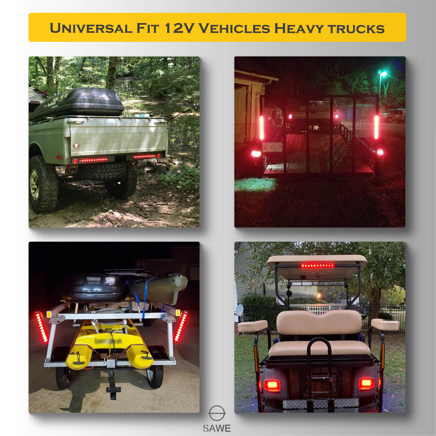 11-LED 15" Inch Red Sealed LED Truck Trailer Strip 3rd Brake Lights Rear Turn Tail Light Bar SAWE Lighting