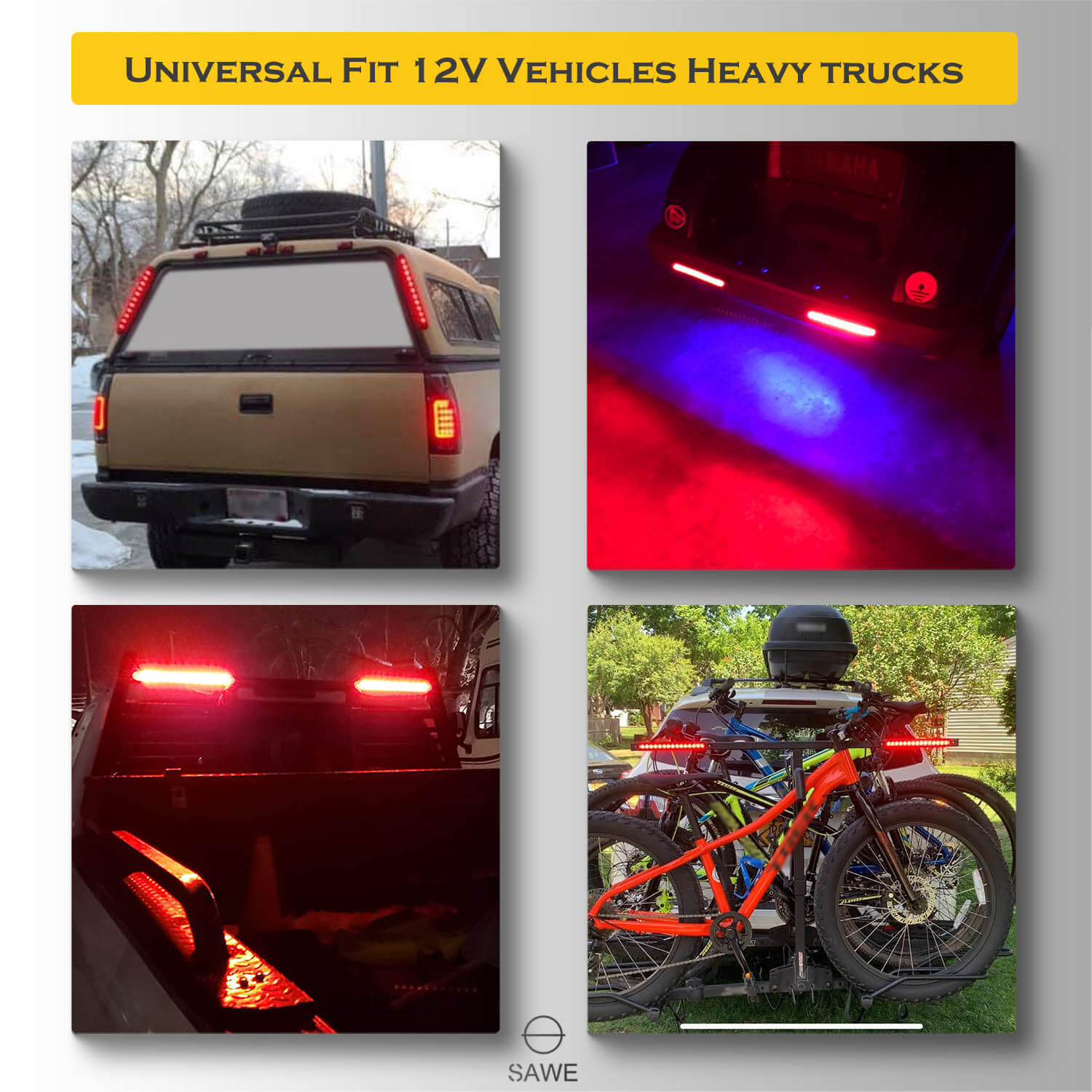 15-LED 10" Inch Red LED Truck Trailer Strip 3rd Brake Lights Rear Turn Tail Light Bar SAWE Lighting