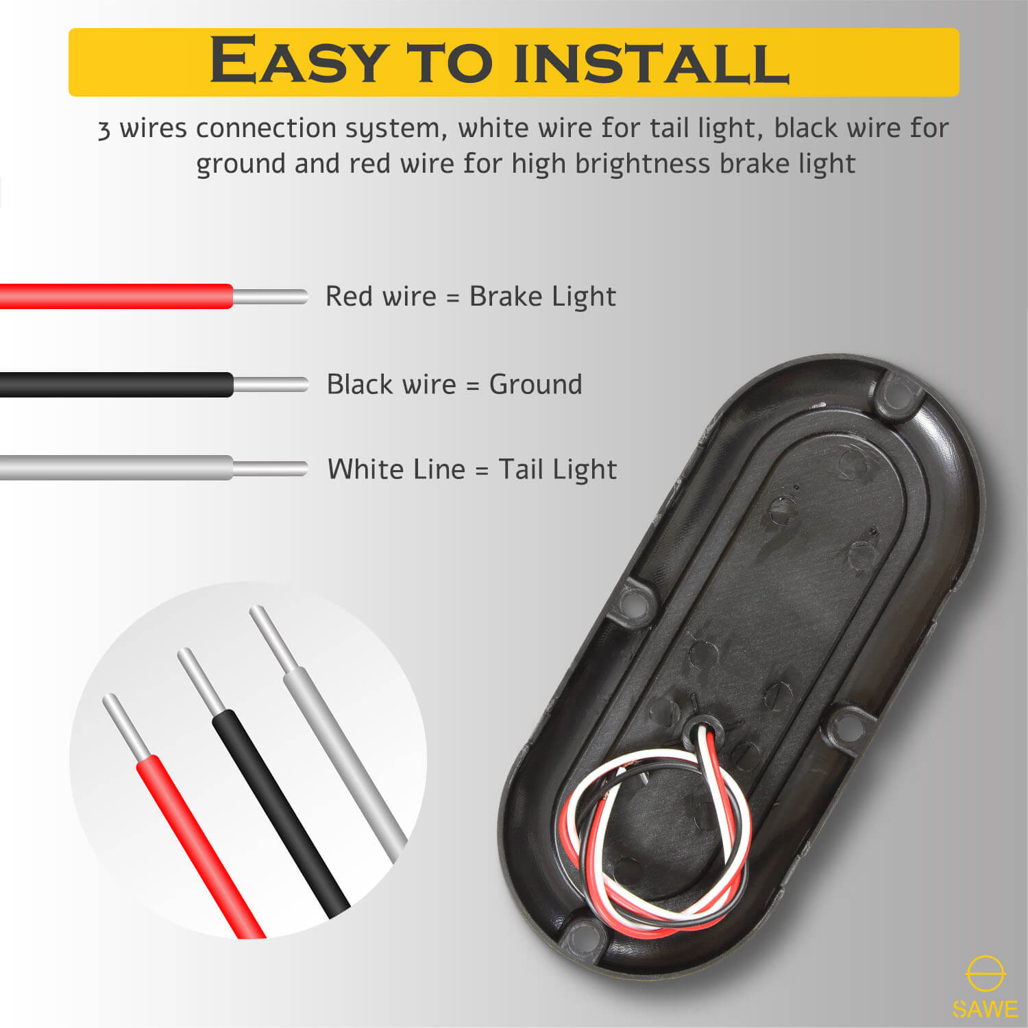 10-LED 6" Inch Red Oval Flush Mount Brake LED Lights Stop Tail Light for Car Truck Trailer SAWE Lighting