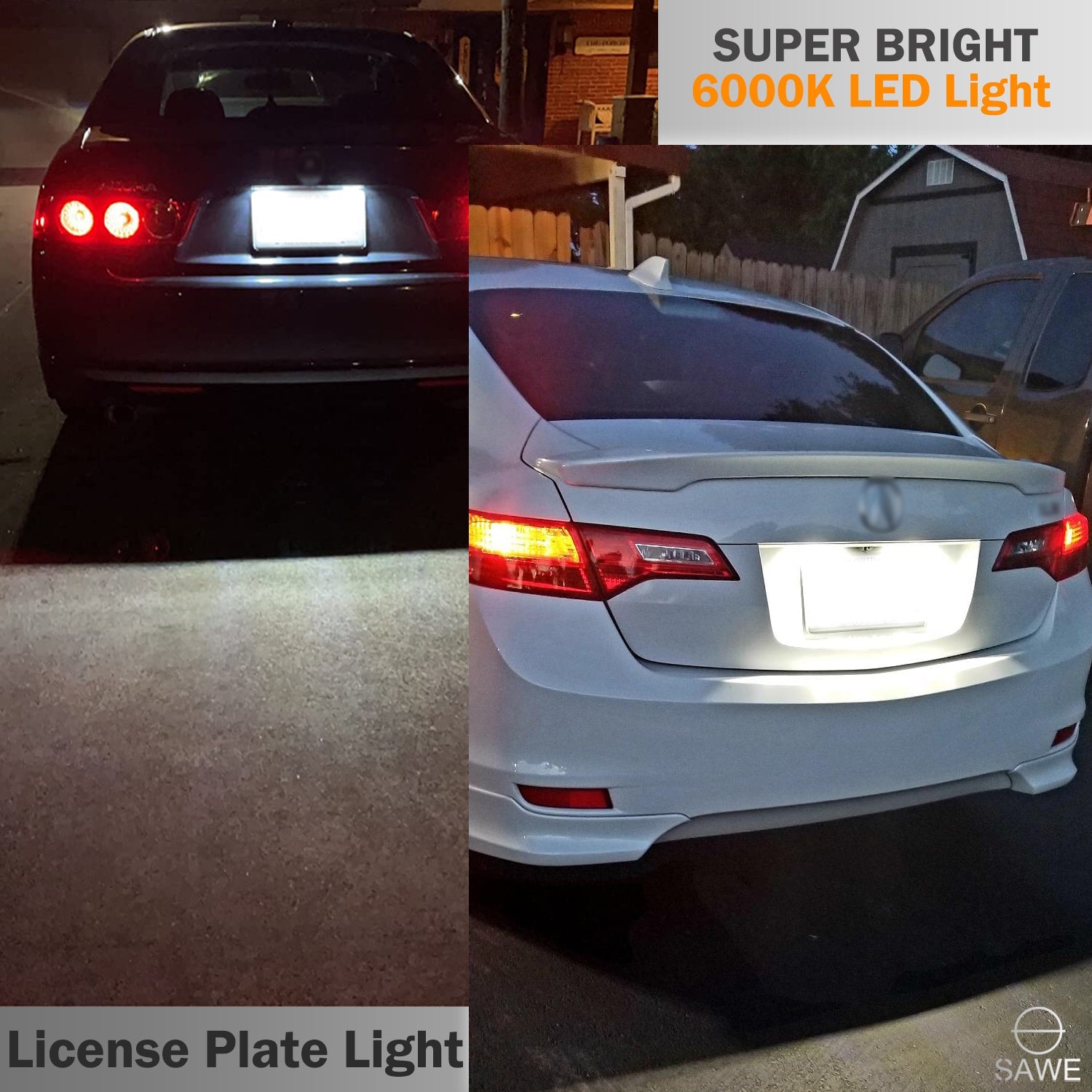 LED License Plate Light Housing For Honda Accord Civic Odyssey Acura TSX TL Direct Fit - White SAWE Lighting