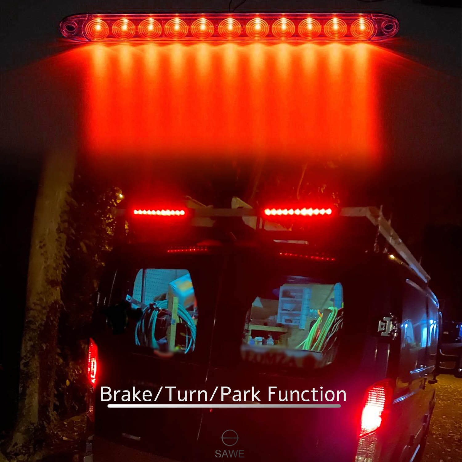 11-LED 15" Inch Red Sealed LED Truck Trailer Strip 3rd Brake Lights Rear Turn Tail Light Bar SAWE Lighting
