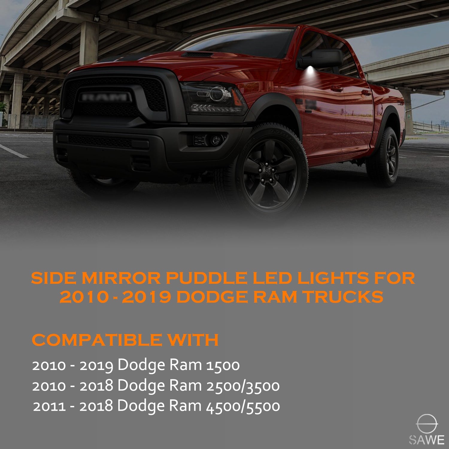 LED Under Side Mirror Puddle Light For 2010 - 2019 Dodge RAM 1500 2500 3500 4500 - White SAWE Lighting