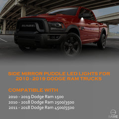 LED Under Side Mirror Puddle Light For 2010 - 2019 Dodge RAM 1500 2500 3500 4500 - White SAWE Lighting
