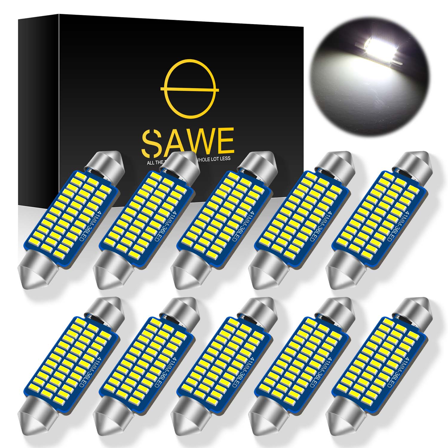 SAWE ® 578 211-2 212-2 41mm 42mm LED Bulb 3014 36SMD Interior Dome Map Door Courtesy Light Trunk Lights - White SAWE Lighting