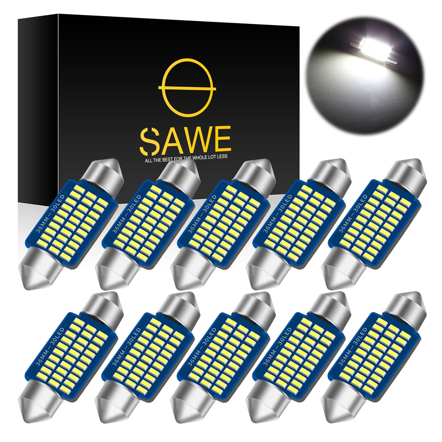 SAWE ® 6418 6411 DE3423 C5W 36mm LED Bulb 3014 30SMD Interior Door Courtesy Light Dome Map Trunk Lights - White SAWE Lighting