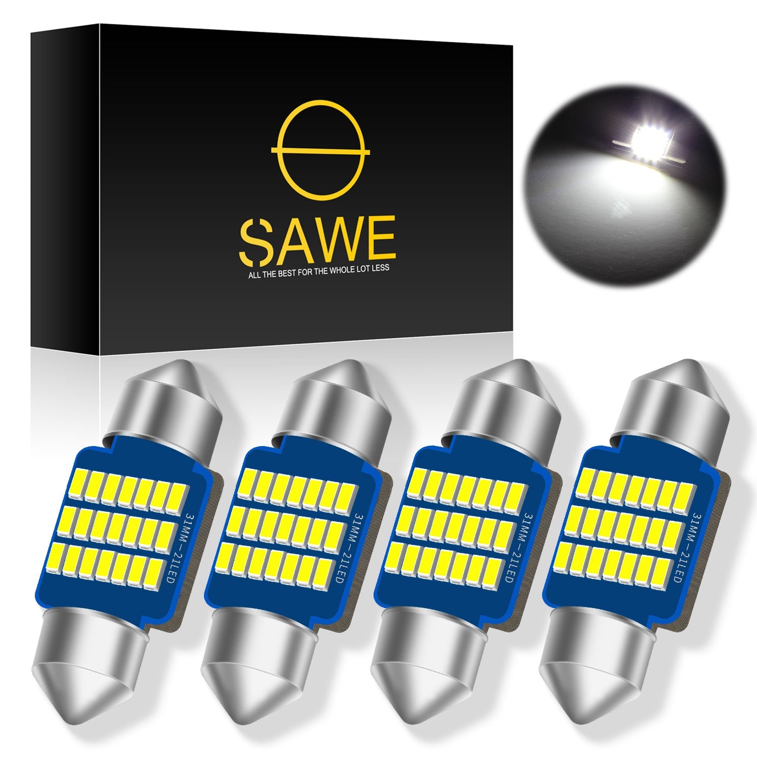 SAWE ® 31MM DE3175 DE3021 6428 LED Bulb 3014 15SMD Interior Door Courtesy Light Dome Map Trunk Lights - White SAWE Lighting
