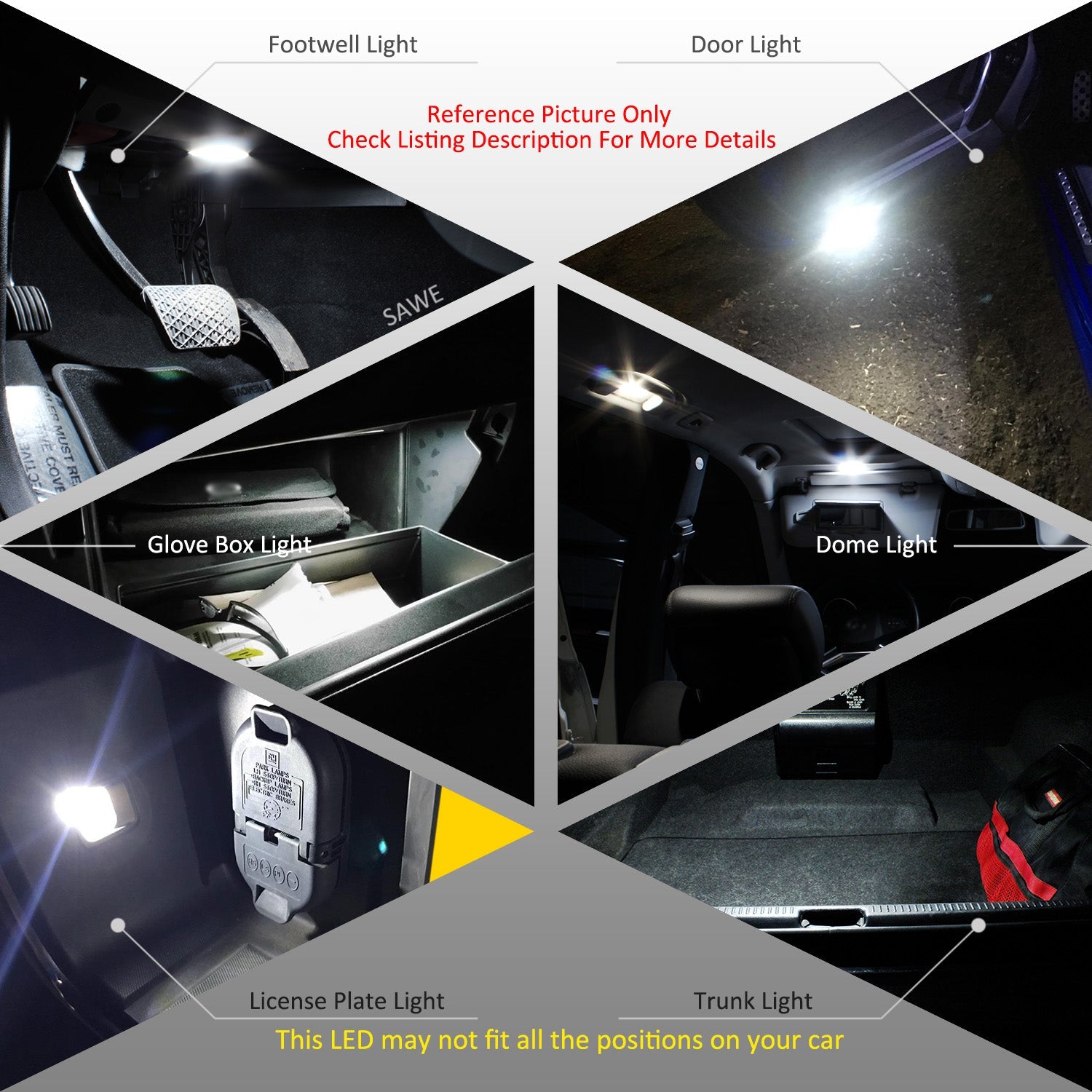 SAWE ® 31MM DE3175 DE3021 6428 LED Bulb 3014 15SMD Interior Door Courtesy Light Dome Map Trunk Lights - White SAWE Lighting
