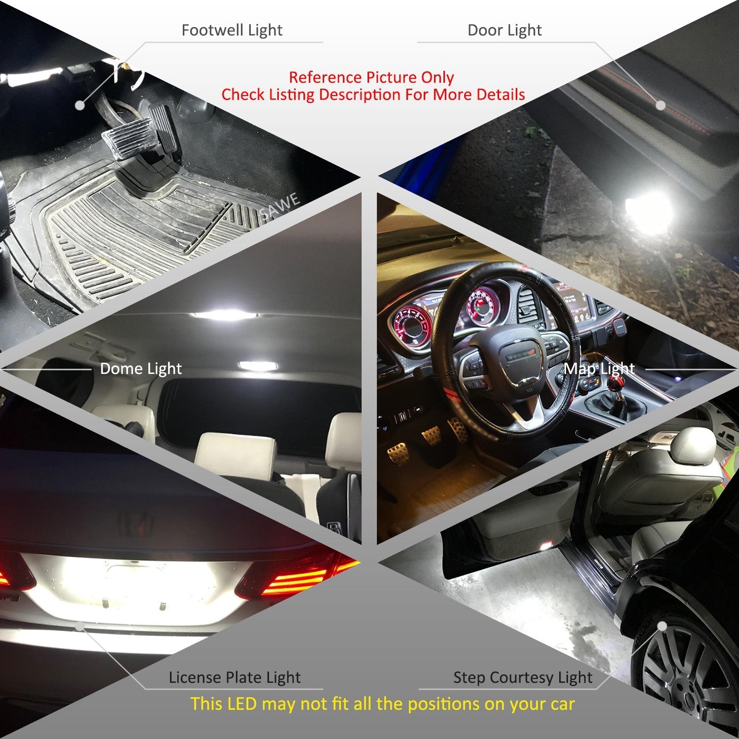 SAWE ® 39mm 6411 6413 DE3425 DE3423 LED Bulb 3014 36SMD Interior Door Courtesy Light Dome Map Trunk Lights - White SAWE Lighting