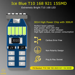 SAWE ® T10 194 168 921 W5W LED Bulb 3014 15SMD License Plate Light Dome Map Trunk Lights or DRL Bulbs - Ice Blue SAWE Lighting