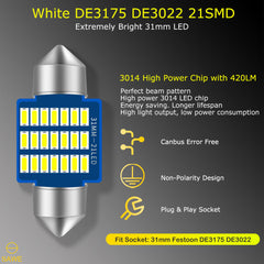 SAWE ® 31MM DE3175 DE3021 6428 LED Bulb 3014 15SMD Interior Door Courtesy Light Dome Map Trunk Lights - White SAWE Lighting