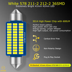 SAWE ® 578 211-2 212-2 41mm 42mm LED Bulb 3014 36SMD Interior Dome Map Door Courtesy Light Trunk Lights - White SAWE Lighting
