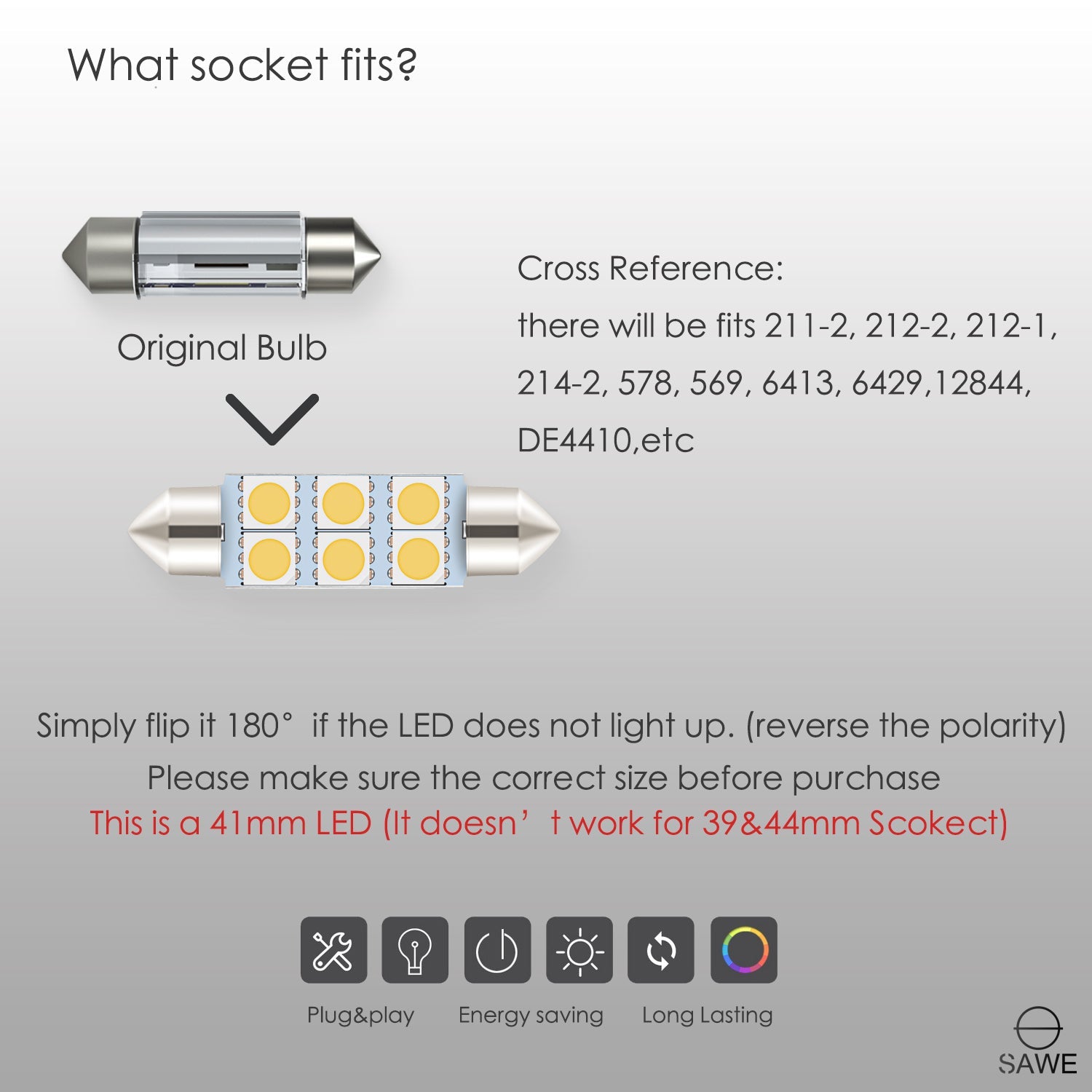 SAWE ® 578 211-2 212-2 41mm 42mm LED Light Bulb 5050 6SMD Interior Dome Map Door Courtesy Trunk Lights - Pink SAWE Lighting