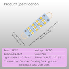 SAWE ® 561 563 567 211-2 212-2 LED Bulb Festoon 44mm 12smd Rigid Loop Interior Door Trunk LED Lights - Pink SAWE Lighting
