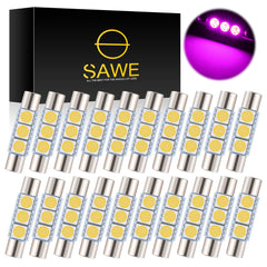 SAWE ® 28mm 3SMD T6 6641 LED Bulbs Sun Visor Vanity Mirror Fuse Lights - Pink SAWE Lighting