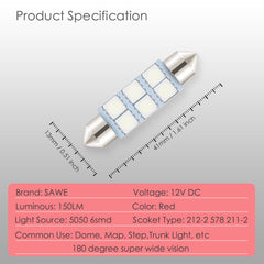 SAWE ® 578 211-2 212-2 41mm 42mm LED Light Bulb 5050 6SMD Interior Dome Map Door Courtesy Trunk Lights - Red SAWE Lighting