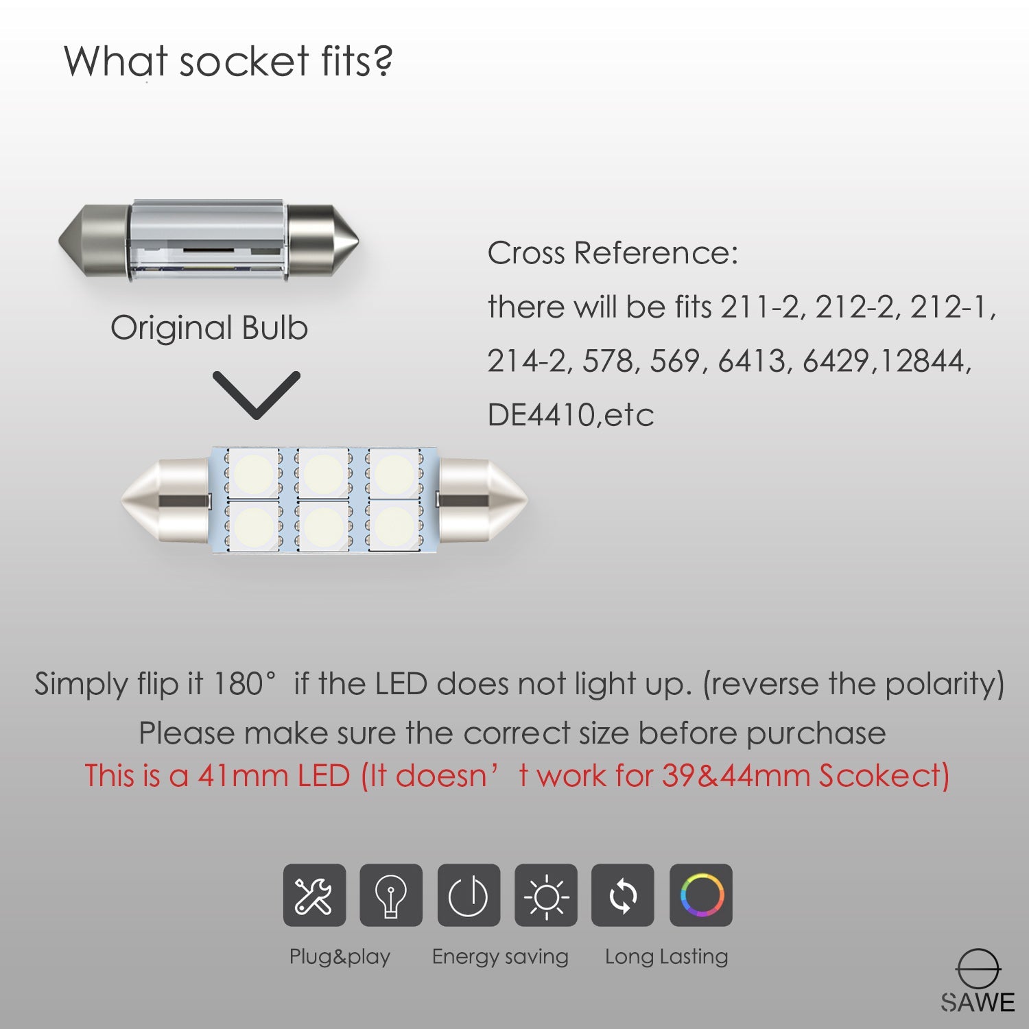 SAWE ® 578 211-2 212-2 41mm 42mm LED Light Bulb 5050 6SMD Interior Dome Map Door Courtesy Trunk Lights - Red SAWE Lighting
