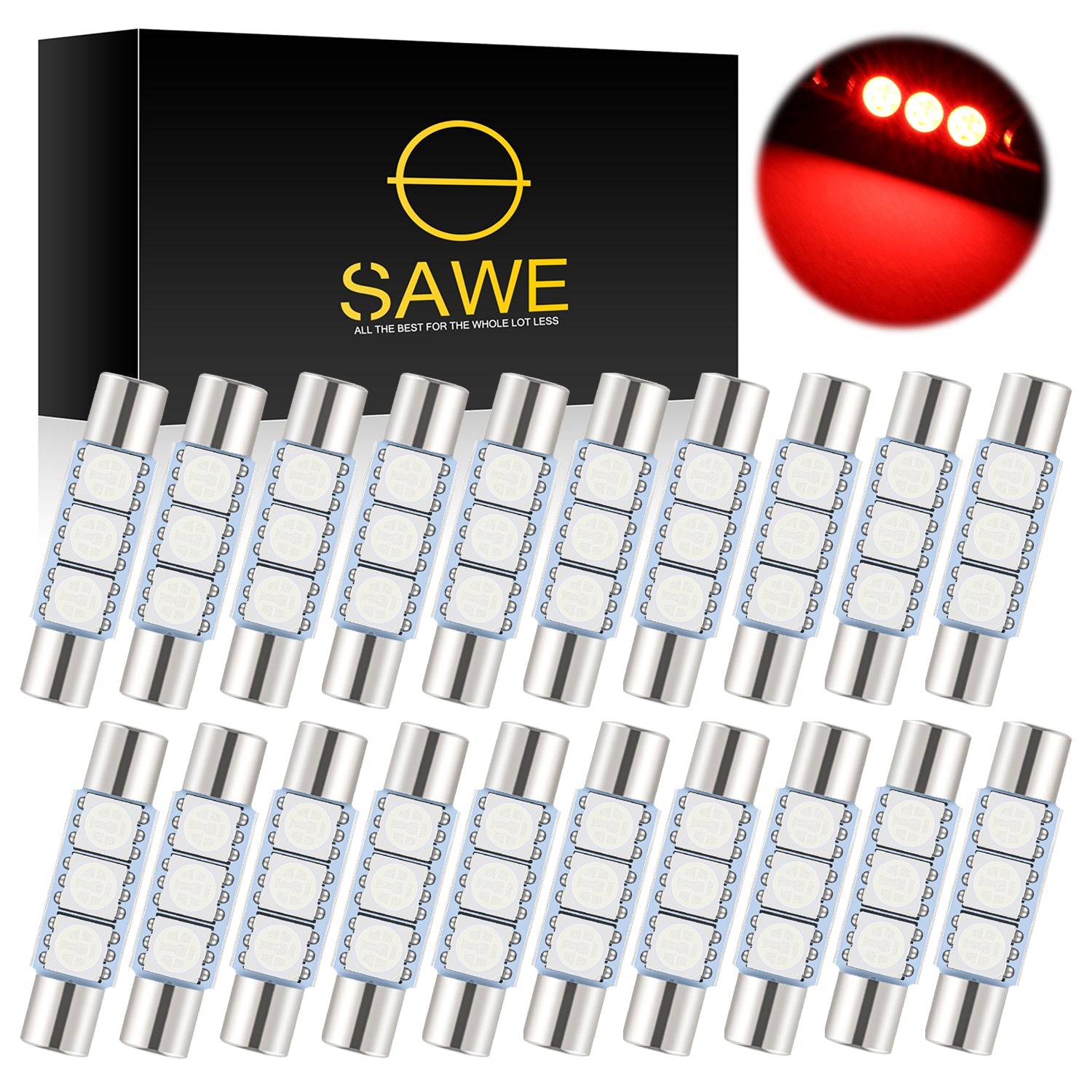 SAWE ® 28mm 3SMD T6 6641 LED Bulbs Sun Visor Vanity Mirror Fuse Lights - Red SAWE Lighting