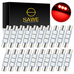 SAWE ® 28mm 3SMD T6 6641 LED Bulbs Sun Visor Vanity Mirror Fuse Lights - Red SAWE Lighting
