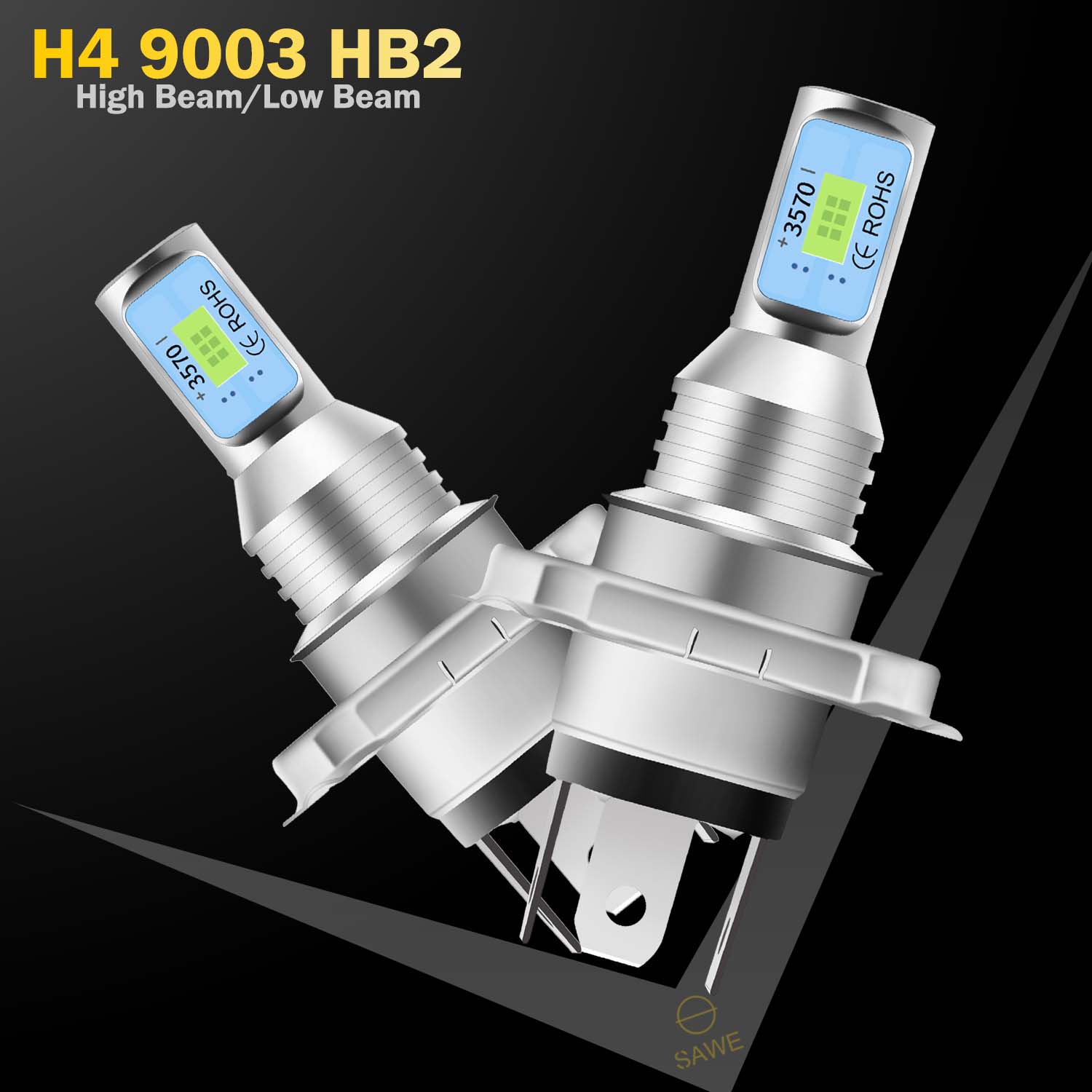 H4 9003 HB2 CSP LED Headlights Bulbs High Low Beam Fog Light Canbus - 8000K Ice Blue SAWE Lighting