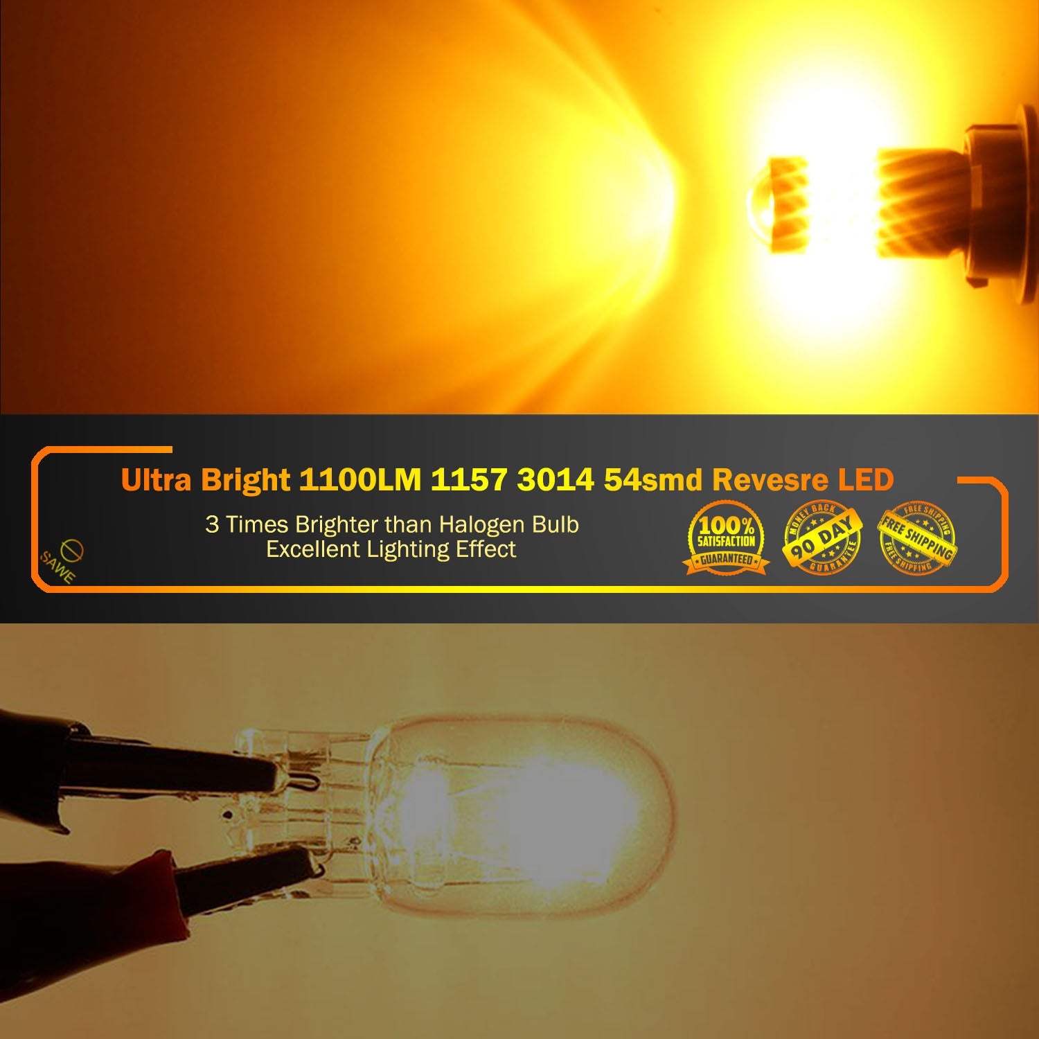 SAWE ® 1157 BAY15D 7528 54-SMD LED Turn Signal Indicator Parking Light Bulbs CANBUS - Amber / Yellow SAWE Lighting