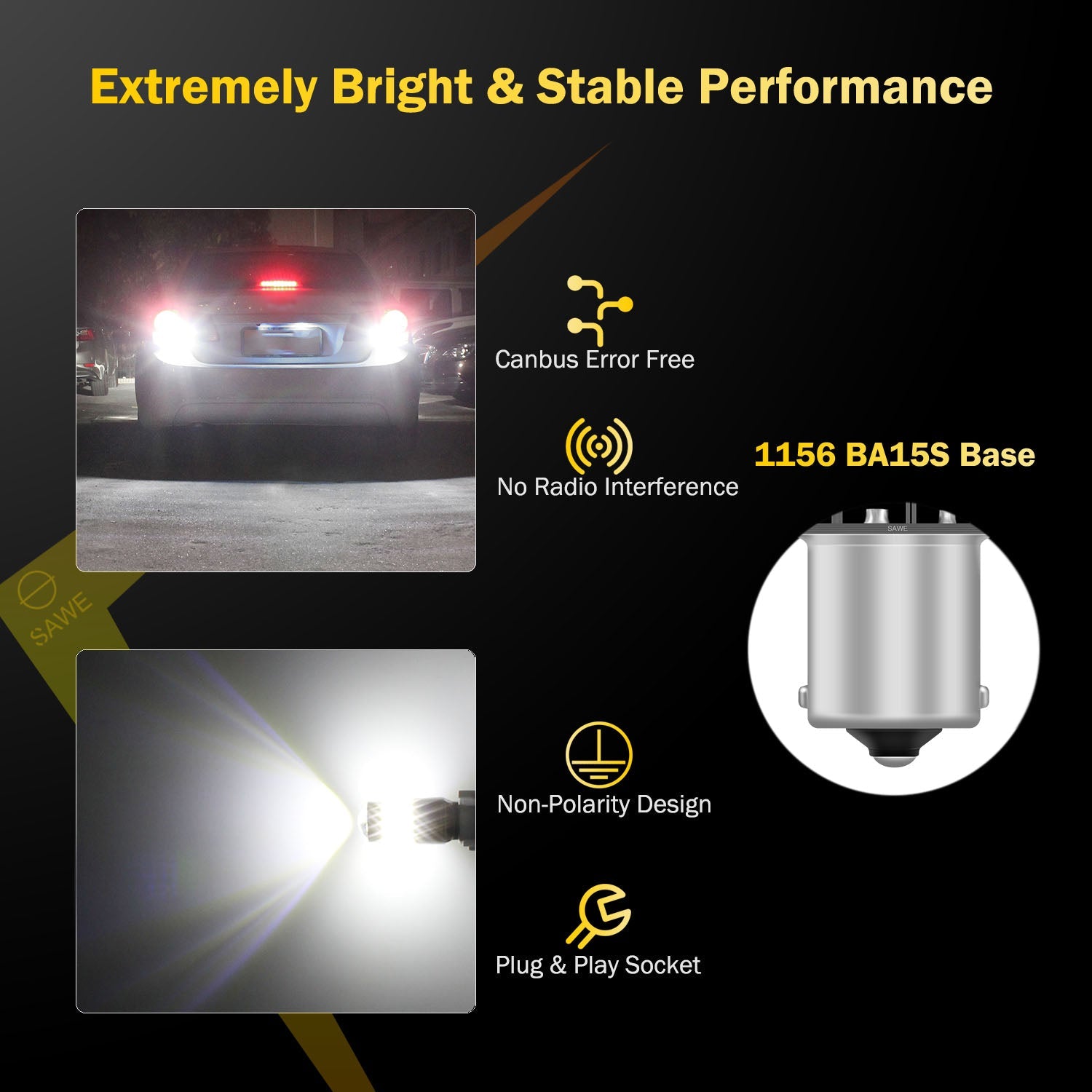 SAWE ® 1156 1073 7506 1141 LED Bulb for Reverse Backup Lights Canbus - 6000K White SAWE Lighting