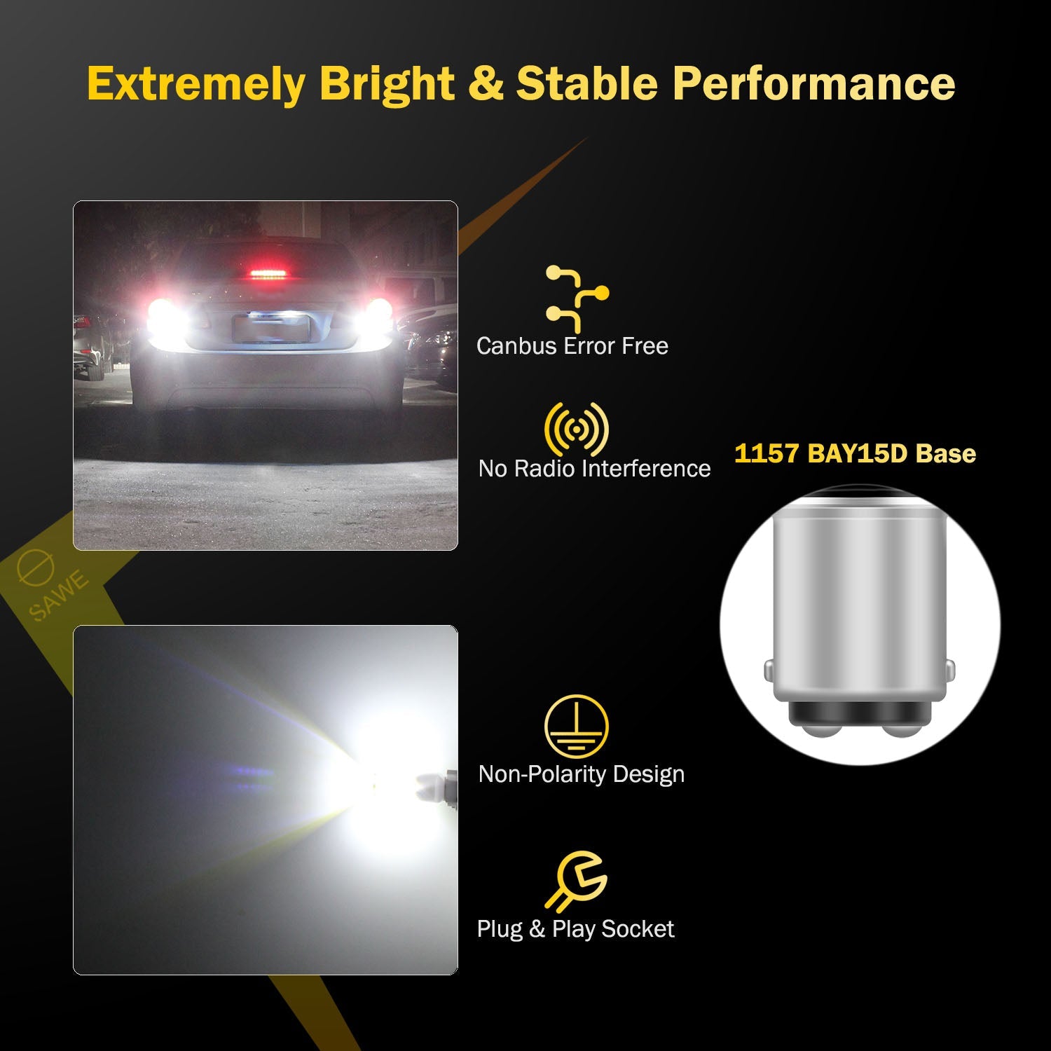 SAWE ® 1157 BAY15D 33-SMD LED Tail Brake Stop Turn Signal Parking Light Bulbs - 6000K White SAWE Lighting