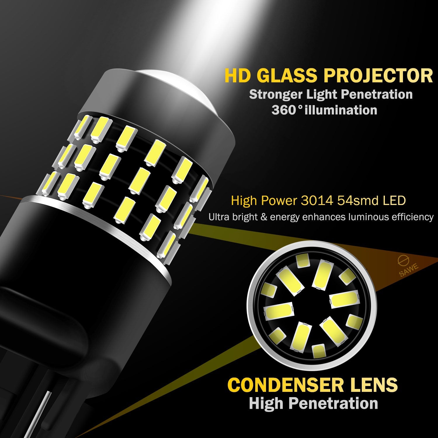 SAWE ® 7443 7440 7444 T20 LED Bulb for Reverse Backup Lights High Mount - 6000K White SAWE Lighting