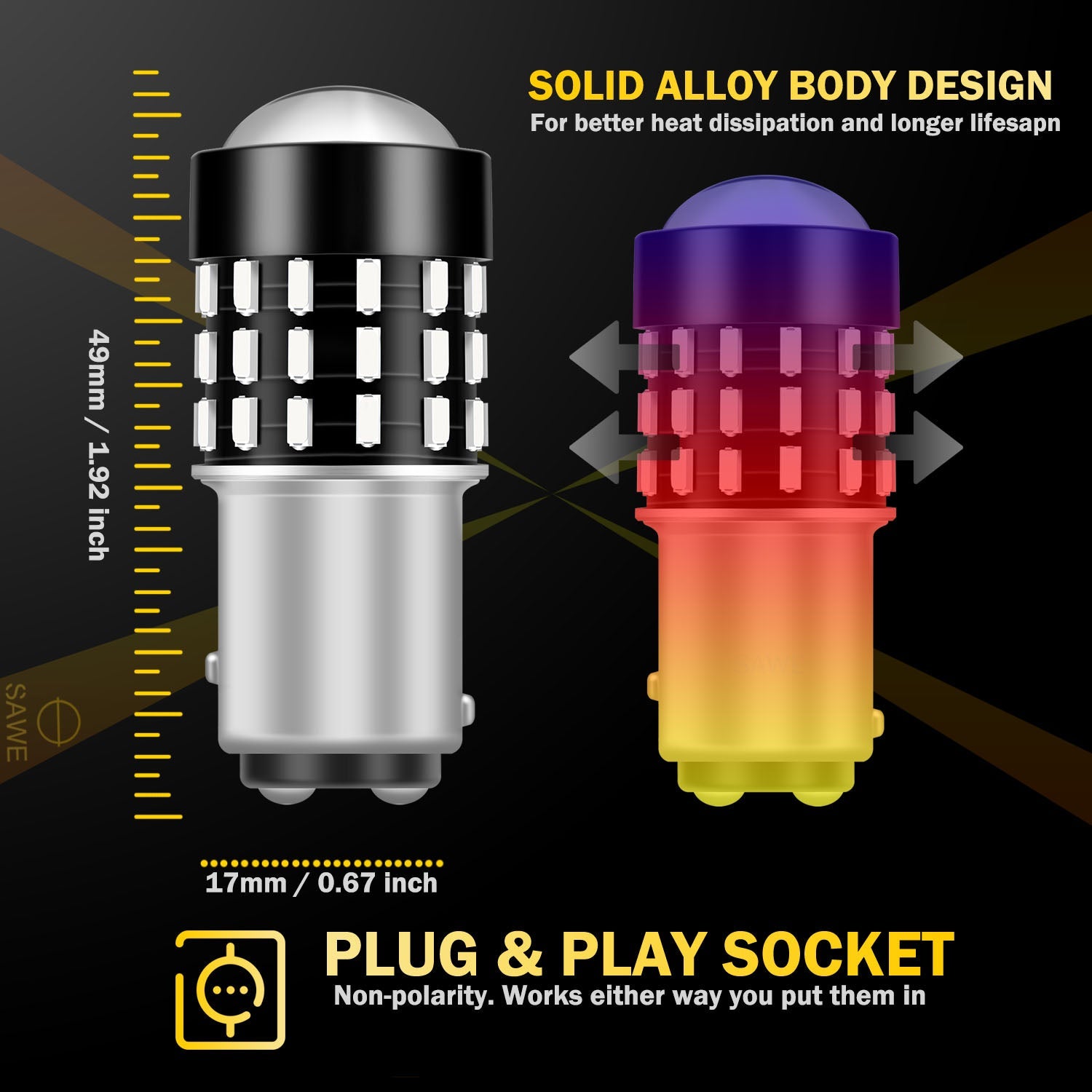 SAWE ® 1157 BAY15D 7528 54-SMD LED Brake Stop Turn Signal Tail Light Bulbs - Red SAWE Lighting