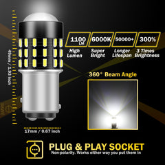 SAWE ® 1157 BAY15D LED Bulb for Reverse Backup Turn Signal Tail Brake Lights Canbus - 6000K White SAWE Lighting