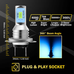 H7 CSP LED Headlights Bulbs High Low Beam Fog Light Canbus - 8000K Ice Blue SAWE Lighting